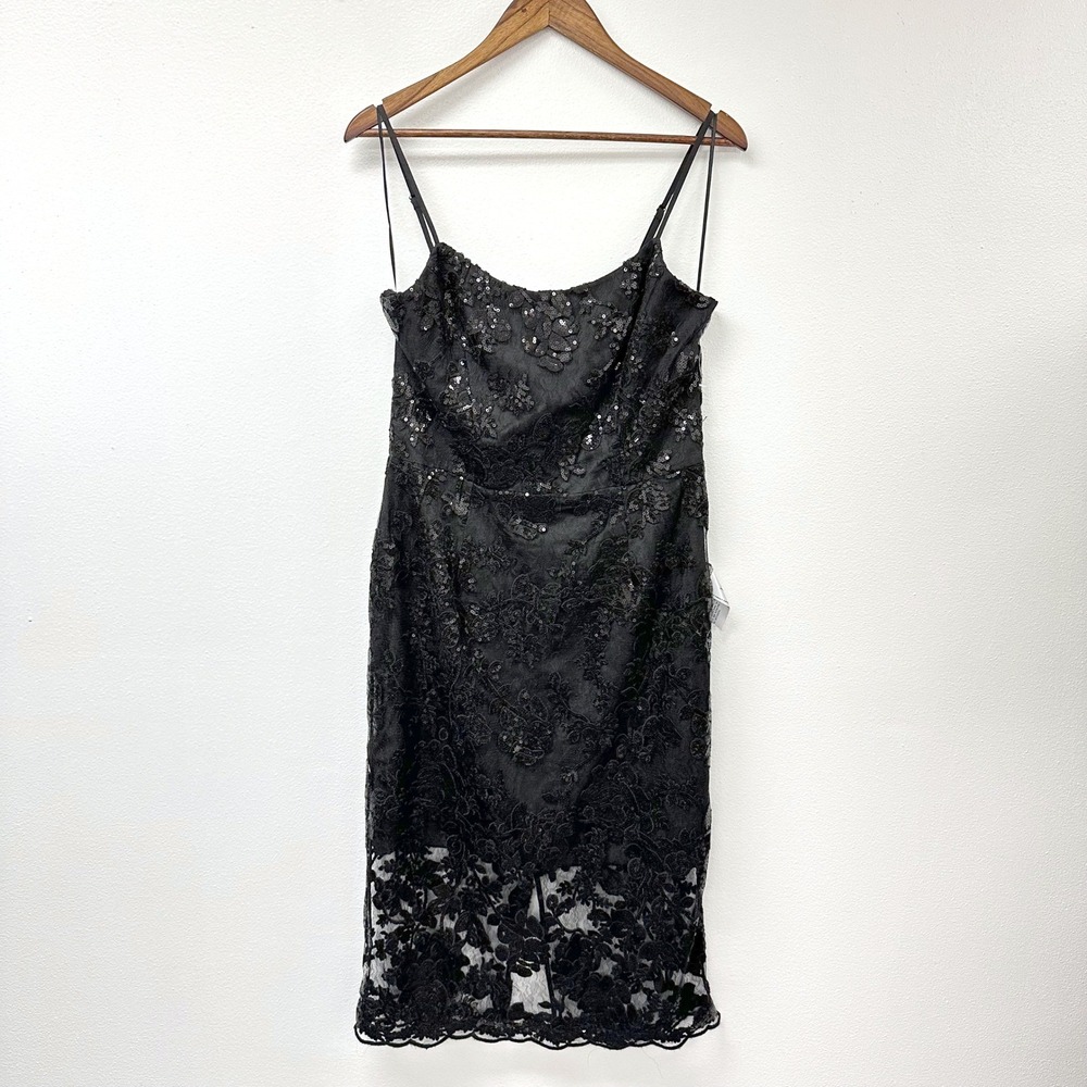 Dress The Population Kate Sequin & Lace Cocktail Dress Black L